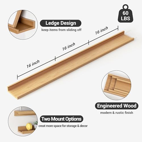 Picture Ledge Shelf, 55 Inch Oak Floating Shelves Set of 3