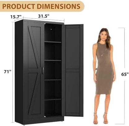 71" Metal Kitchen Pantry Storage Cabinet with 2 Doors and 4 Adjustable Shelves,White Farmhouse Pantry Cabinet,Steel Garage Tool Cabinet Freestanding Cupboard for Kitchen,Dinning Living Room