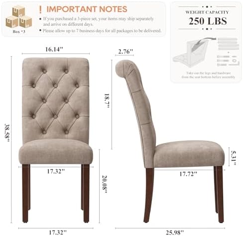 MALOL Upholstered Tufted Dining Room Chairs Set of 6, Parsons Kitchen Chairs with Padded Seat and Solid Wood Legs, Fabric Accent Side Diner Chair for Dining Room/Kitchen/Living Room, Camel