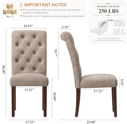 MALOL Upholstered Tufted Dining Room Chairs Set of 6, Parsons Kitchen Chairs with Padded Seat and Solid Wood Legs, Fabric Accent Side Diner Chair for Dining Room/Kitchen/Living Room, Camel