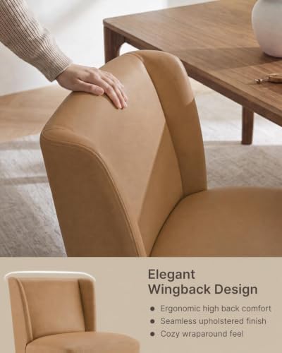 KISLOT Upholstered Dining Chairs Set of 2 with Hidden Casters, Brown