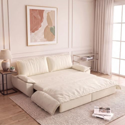 NicBex 73" Convertible Queen Sofa Bed, Corduroy Pull Out Sofa Couch, White