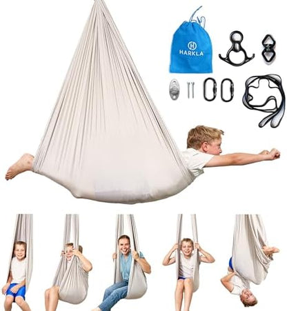 Harkla Sensory Swing for Kids & Adults, Holds 200lbs, Includes 360° Swivel