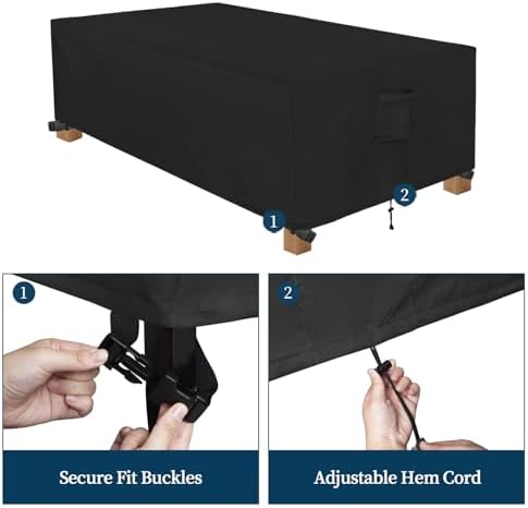 Easy-Going Patio Furniture Cover Waterproof Outdoor Rectangular Coffee Table Cover with Seal Tape at Seams (48"L x 28"W x 16"H, Black)