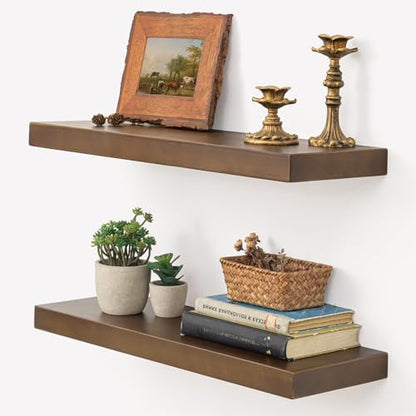 Marsmiles Dark Wood Floating Shelves, 24'' x 7.7'' x 1.6'', Set of 2