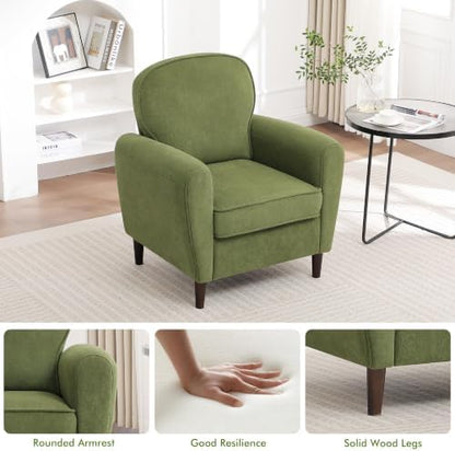 Accent Chair Set of 2, Mid Century Modern Arm Chair with Thick Cushion and Back, Upholstered Comfy Reading Chair Single Sofa Chair for Living Room, Bedroom, Club, Green