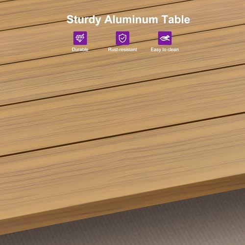 PURPLE LEAF Patio Dining Set 14 Pieces Rattan Aluminum Thick Cushion Teak