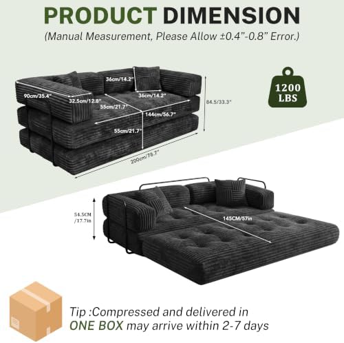 79" Convertible Sofa Bed, 5-in-1 High Back Boneless Couch for Living Room