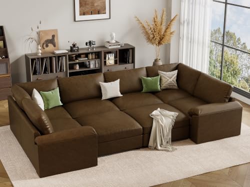 EASE MOOSE Faux leather couch Bed, Sectional Sofa Sleeper, Deep Brown