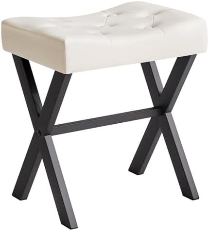 IBUYKE U-Shaped PU Vanity Stool, X-Leg Makeup Chair, White WBD019W