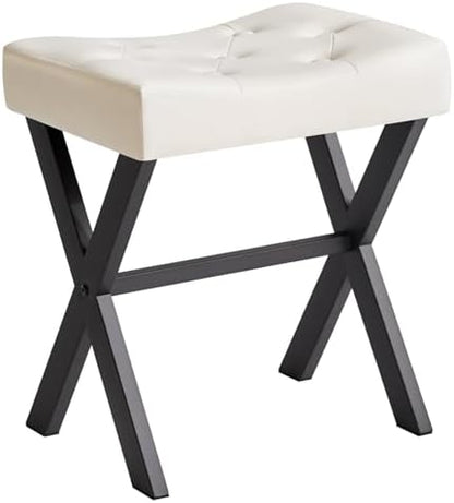 IBUYKE U-Shaped PU Vanity Stool, X-Leg Makeup Chair, White WBD019W