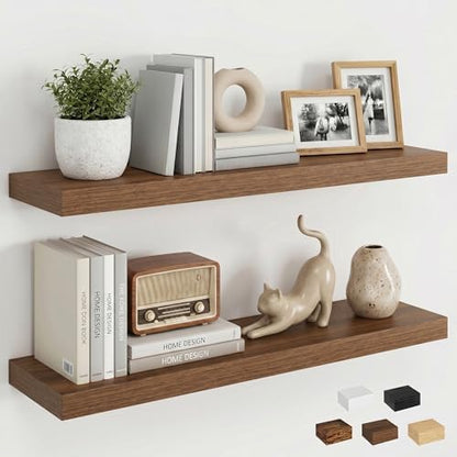Dreamland Floating Shelves for Wall, 27.5 Inch Long Shelves, Wall Decor for Bedroom, Kitchen, Living Room & Book Storage, Mounted Floating Shelf with Invisible Brackets, Set of 2, Walnut