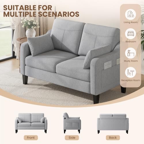 51'' Small Loveseat Sofa, 2-Seater Linen Fabric Couch for Compact Spaces