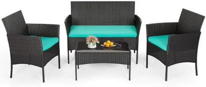 FDW 4-Piece Patio Furniture Set | Blue | Outdoor Wicker Furniture