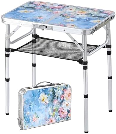 Outdoor Side Table, Portable 3 Adjustable Height, Small Folding Table