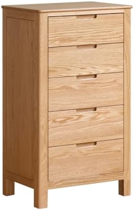 Solid Oak Nightstand, 5 Drawer Bedside Table for Bedroom, Solid Wood Storage Organizer, Modern Side Table for Living Room, Hallway, Closet (Natural, 22.55" W x 15.75" D x 38.98" H)