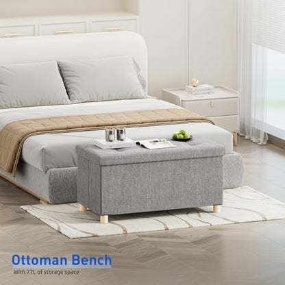 BRIAN & DANY 30 Inches Folding Storage Ottoman Bench, Ottoman with Storage Bench for Bedroom, Living Room, Entryway, Foot Rest with Legs, Light Gray