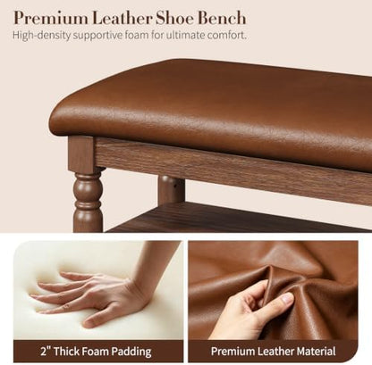 Yoobure Shoe Rack for Entryway - 39.4" Wood Shoe Storage Bench with Cushion