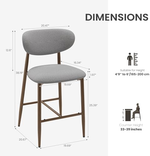 MALOL Upholstered Bar Stools Set of 2, Light Grey