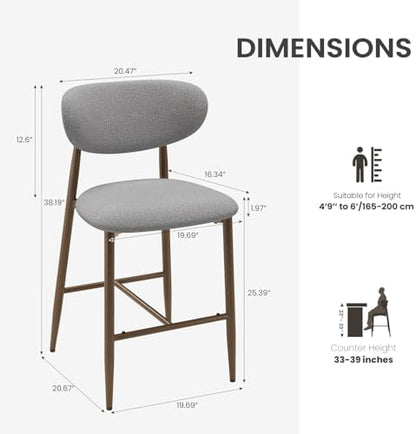 MALOL Upholstered Bar Stools Set of 2, Light Grey