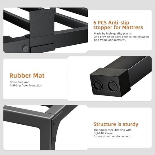 10 Inch Metal Queen Bed Frame with Steel Support, Noise-Free