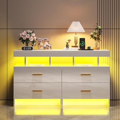 HNEBC LED Nightstand Set of 2 with Charging Station for Bedroom,Black