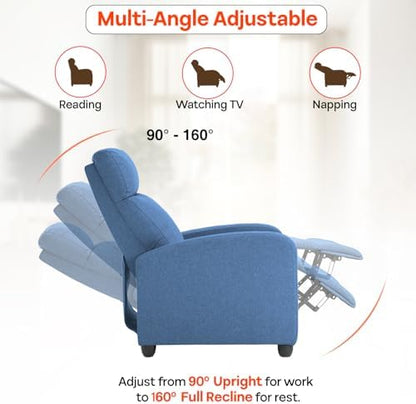FDW Recliner Chair Massage Chair Reading Chair Reclining Sofa Home Theater Seating with Lumbar Support Massage and Padded Backrest for Living Room and Bedroom (Textile, Blue)