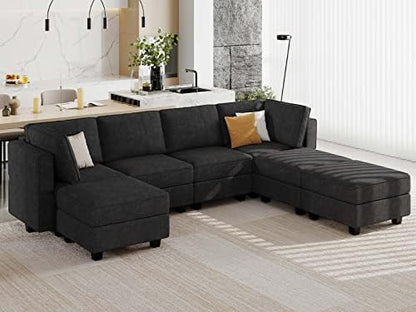 Belffin Large U Shaped Sectional Sofa Set with Storage Modular Sectional Couch for Living Room. Black Couch