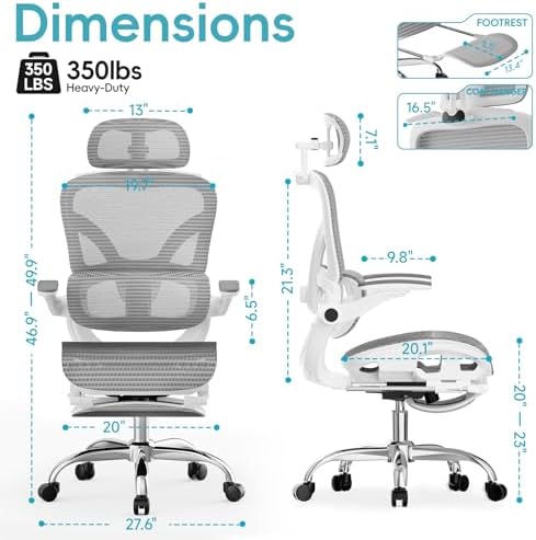 Ergonomic Office Chair, Home Office Desk Chairs with Adjustable Lumbar