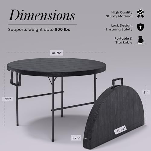 2 PACK of 3.5 Feet Circular Round Foldable Table with Built in Handle & Steel Legs | Heavy Duty Portable | Perfect for Party, Dining, Wedding, Events, Picnic Indoor, Outdoor, Camping Utility