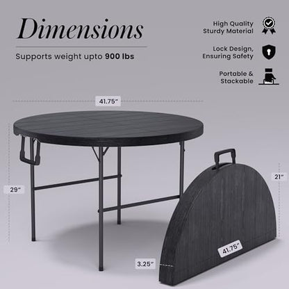2 PACK of 3.5 Feet Circular Round Foldable Table with Built in Handle & Steel Legs | Heavy Duty Portable | Perfect for Party, Dining, Wedding, Events, Picnic Indoor, Outdoor, Camping Utility