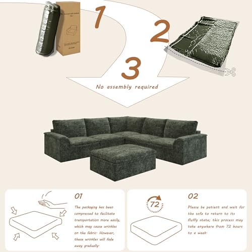 EASE MOOSE Modular Sectional Sofa, Boneless Couches for Living Room, Green
