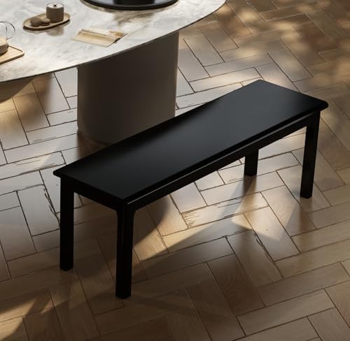 Wilk Wooden Entryway Bench, 47’’ Indoor End of Bed Bench, 100% Solid Oak Wood (Black)