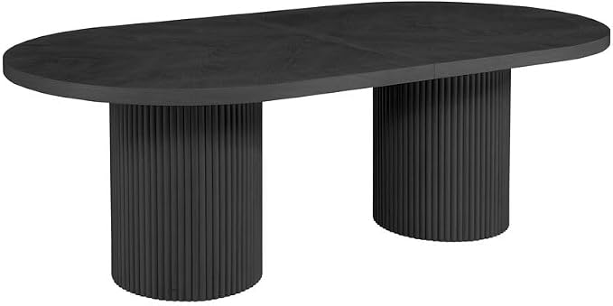 Dobby 90"-123" Extendable Oval Wooden Dining Table, Black | Mid Century Modern, Double Pedestal Base, For 6 People, Large