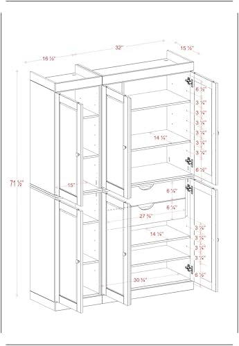 Palace Imports Solid Wood Kitchen Pantry Cabinet 71.5" Tall, 48.5" Wide – Storage Cabinet w/ 6 Shaker Doors, 2 Drawers & 8 Adjustable Shelves – Green, Renewable Eco-Friendly 100% Wood, Made in Brazil