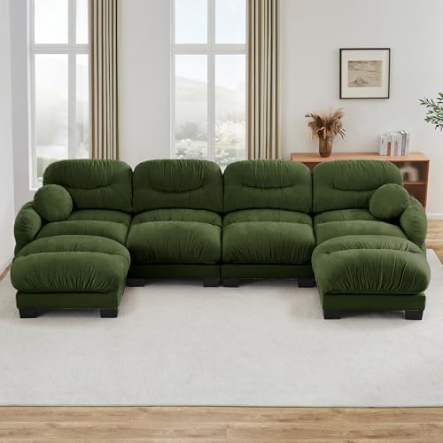 150-Inch U-Shaped Modular Sectional Sofa, Chenille Cloud Couch, Green