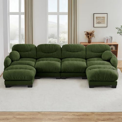 150-Inch U-Shaped Modular Sectional Sofa, Chenille Cloud Couch, Green