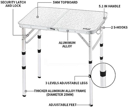 Folding Camping Table, Adjustable Height Portable Picnic Table, 24"x 16"