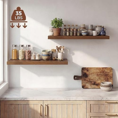 Dreamland 32 Inches Floating Shelves for Wall, 9.3" Deep Long Floating Shelves Set of 2, Large Display & Storage Shelf, Wall Shelf for Bathroom Bedroom Living Room Kitchen Office, Walnut
