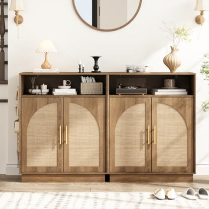 Set of 2 Rattan Shoe Storage Cabinet with Arched Doors