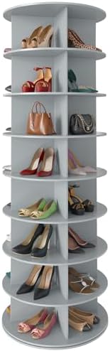 SpaceAid 8 Tier Rotating Shoe Rack Tower, Spinning Shoe Display Lazy Susan, Revolving 360 Shoe Rack Storage Round Carousel, Vertical Handbag Rotate Shoes Closet Organization (8-Tier Gray)