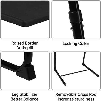 Allpop TV Tray Table, TV Dinner Tray for Eating Set of 2, Adjustable Folding Laptop Table with 6 Heights & 3 Tilt Angles, Cup Holder on Couch & Bed, Black