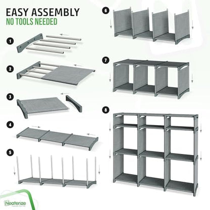 Cube Storage Organizer with Storage Bins Included - The Perfect Closet Organizers and Storage Solution. Includes 9 Storage Cubes, Great For Toy Storage, Closet Storage, Clothes Storage (Grey)