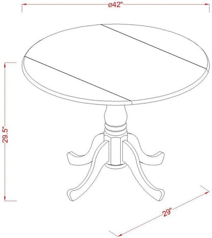 East West Furniture DLT-OAK-TP Dublin Dining Room Table - a Round kitchen Table Top with Dropleaf & Pedestal Base, 42x42 Inch, Oak