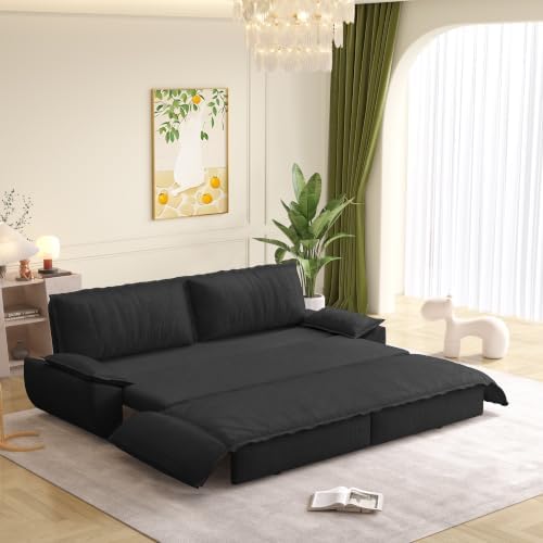 73.2" Sleeper Sofa Bed Queen Size, 3in1 Convertible Corduroy Couch, Black