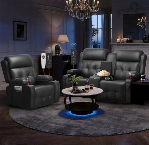 RV Loveseat Recliner Sofa, Home Theater Seating with Console & Massage