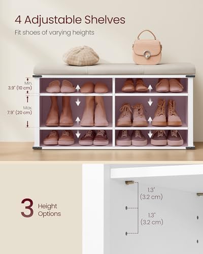 VASAGLE Shoe Storage Bench with Removable Cushion, Adjustable Shelves
