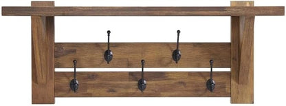 Alaterre Furniture Bethel Wall Mounted Coat Rack & Bench Set – Rustic 40-Inch Entryway Organizer with 5 Coat Hooks, Solid Wood Seat & Storage Shelves for Mudroom or Foyer (Natural Aged Brown)