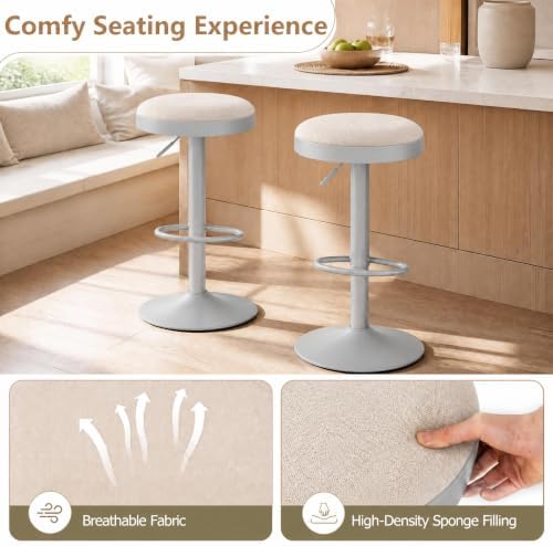 GIANTEX Swivel Bar Stools Set of 2, Adjustable Height Bar Chairs Light Gray