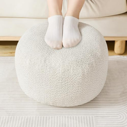 SHOUREN Stuffed Round Ottoman,Pouf Ottoman Foot Rest,18 X 14,White